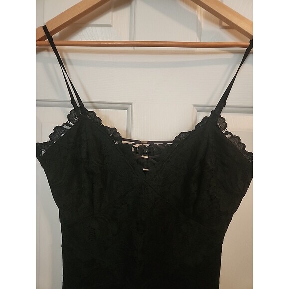 Guess Slip Dress Black Medium Mini Lacy Lined Adjustable Straps Sexy Wimsigoth - Picture 3 of 11